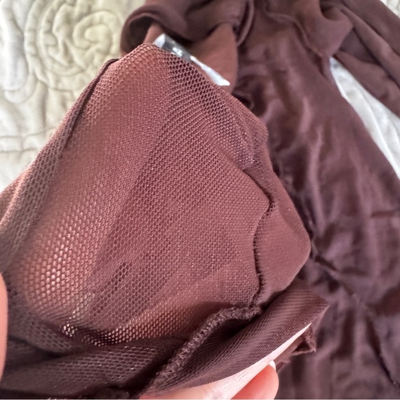 Urban Outfitters Mesh Sheer Chocolate Brown Button Top XS - Picture 4 of 6